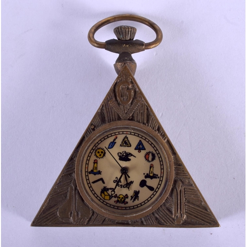 2016 - A CONTEMPORARY BRASS MASONIC POCKET WATCH. 5 cm wide.