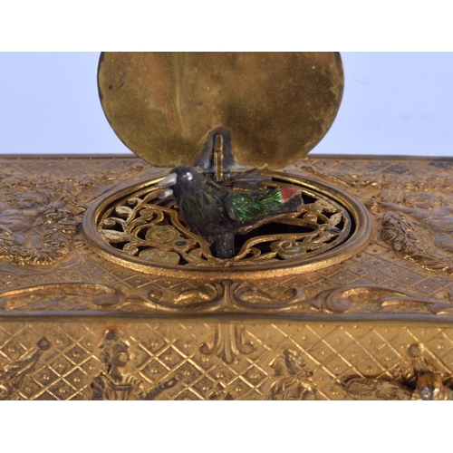 2026 - A 19TH CENTURY SWISS AUTOMATON SINGING BIRD BOX within a repousse case decorated with putti. 10 cm x... 