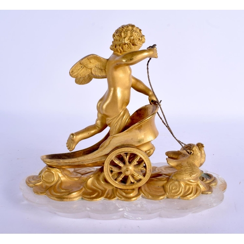 2027 - AN EARLY 19TH CENTURY FRENCH EMPIRE ORMOLU CHERUB CARRIAGE CLOCK upon a rock crystal base. 25 cm x 1... 