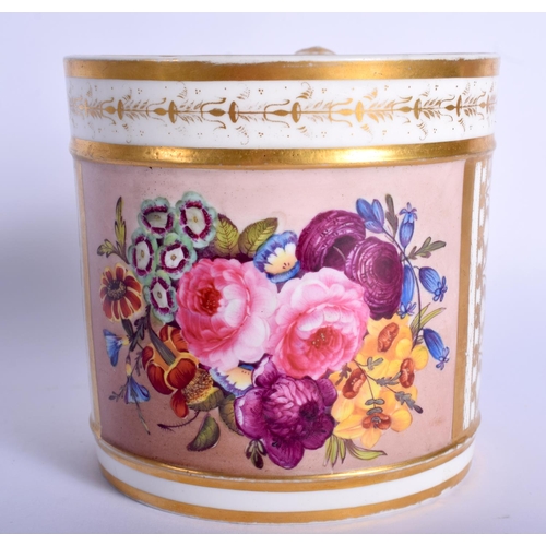 203 - Derby Porter mug painted with flowers. 11Cm high