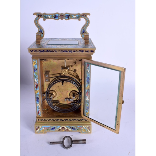 2031 - A CASED 19TH CENTURY FRENCH CHAMPLEVE CASED BRASS CARRIAGE CLOCK decorated with foliage and vines. 1... 