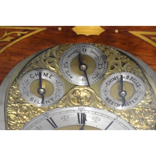 2036 - A VERY LARGE 19TH CENTURY ROSEWOOD AND MAHOGANY BRACKET CLOCK decorated with Boulle style inlay. 78 ... 