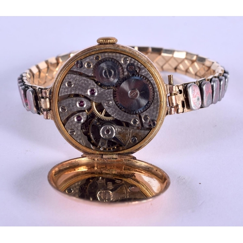 2045 - AN EARLY 20TH CENTURY 9CT GOLD LADIES WRISTWATCH. 2.5 cm diameter.