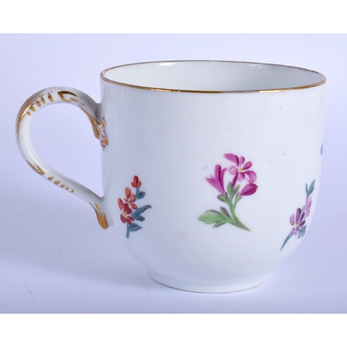 207 - Meissen Marcolini period coffee cup and saucer well painted with flowers. Cup 6cm high