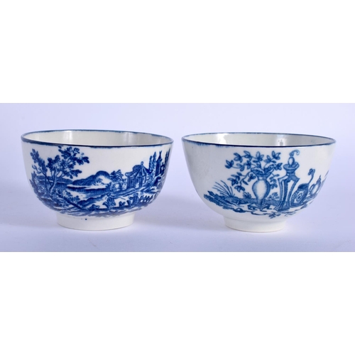 209 - Worcester two tea bowls and saucers, European Landscape and Mother and Child. Tea bowls 7.5cm wide