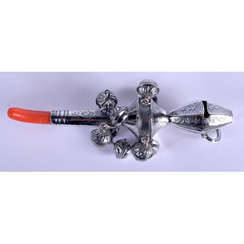 2122 - A SILVER BABIES RATTLE. 10.5 cm long.