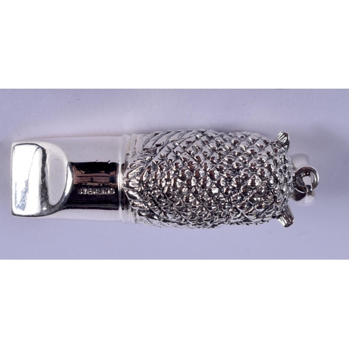 2129 - A SILVER OWL WHISTLE. 3.5 cm long.