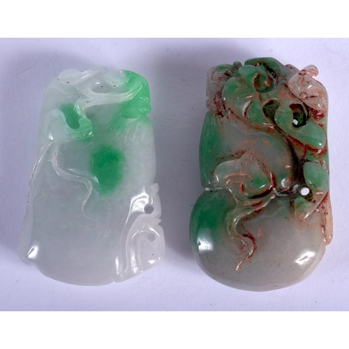 2161 - TWO CHINESE CARVED JADEITE CARVINGS 20th Century. 5 cm long. (2)