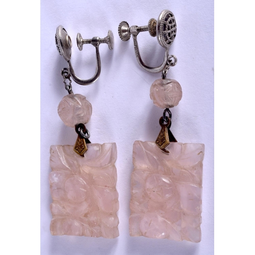 2162 - A PAIR OF EARLY 20TH CENTURY CHINESE QUARTZ EARRINGS.