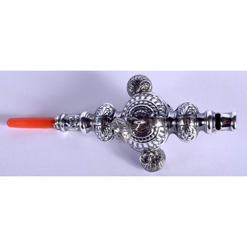 2164 - A SILVER BABIES RATTLE. 10 cm long.