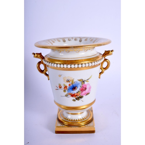 218 - Worcester fine Flight Barr and Barr vase with serpent head handles painted with flowers, script Lond... 