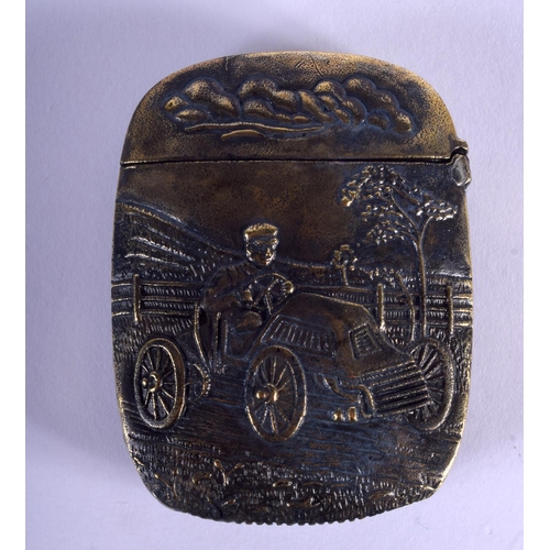 2197 - A BRASS CYCLING VESTA CASE. 5 cm x 4 cm.