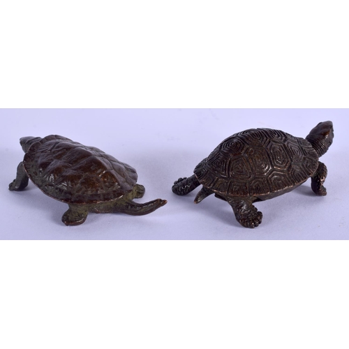 2205 - TWO JAPANESE BRONZE TORTOISE OKIMONO. 3.5 cm wide. (2)