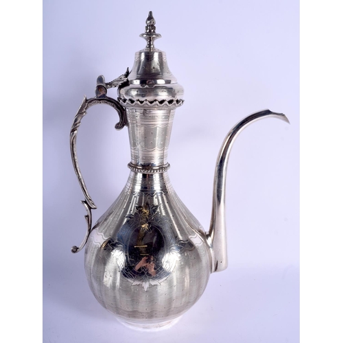 2212 - A GOOD LARGE MIDDLE EASTERN TURKISH SILVER EWER decorated with motifs, tughra mark. 1135 grams. 34 c... 