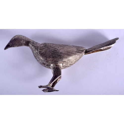 2239 - AN 18TH/19TH CENTURY MIDDLE EASTERN SILVER OF A BIRD well modelled with chased body. 120 grams. 14 c... 