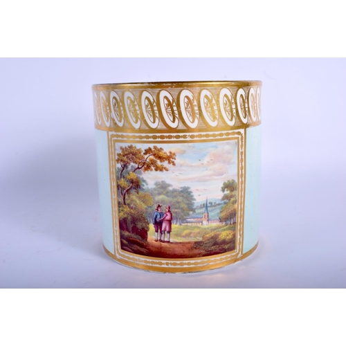 224 - Derby porter mug painted with a view of Near Evesham Worcestershire. 12.5cm high