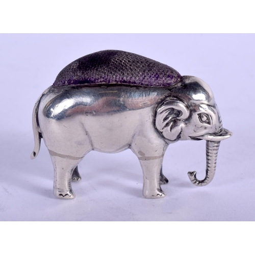 2244 - A 19TH CENTURY SILVER ELEPHANT PIN CUSHION by Adie & Lovekin. Birmingham 1908. 3.5 cm wide.