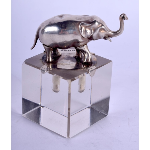 2245 - A 1920S SILVER ELEPHANT ON CUBE by Levi & Salaman. Birmingham 1925. 5.5 cm high.