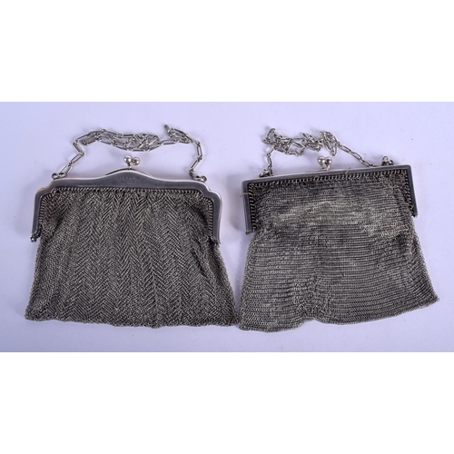 2268 - TWO HEAVY SILVER EVENING BAGS. 343 grams. (2)