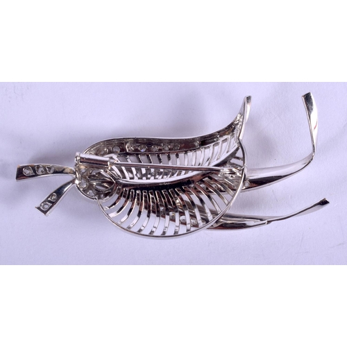 2269 - AN 18CT WHITE GOLD AND DIAMOND BROOCH. 16 grams. 6 cm wide.