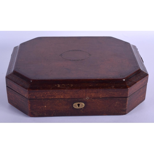 2275 - AN ANTIQUE LEATHER CASED VANITY BOX tooled with gilt motifs, inset with a mirror. 30 cm x 22 cm.