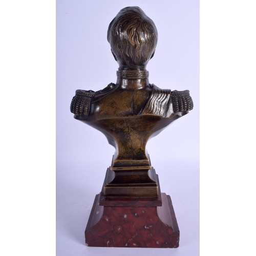 2290 - A 19TH CENTURY FRENCH BRONZE BUST OF LOUIS NAPOLEON III upon a red marble base. 29 cm high.