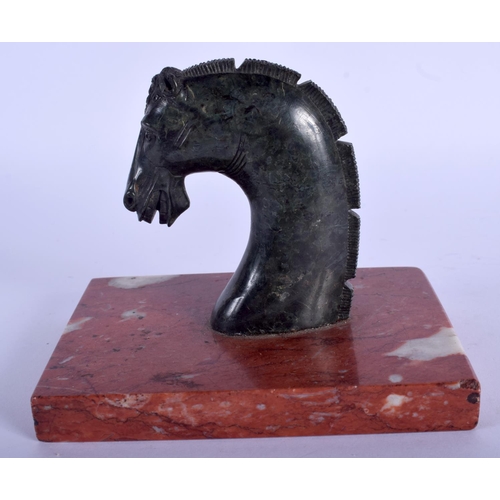 2292 - AN UNUSUAL 19TH CENTURY ITALIAN CARVED GRAND TOUR BUST OF A HORSE. 11 cm x 11 cm.