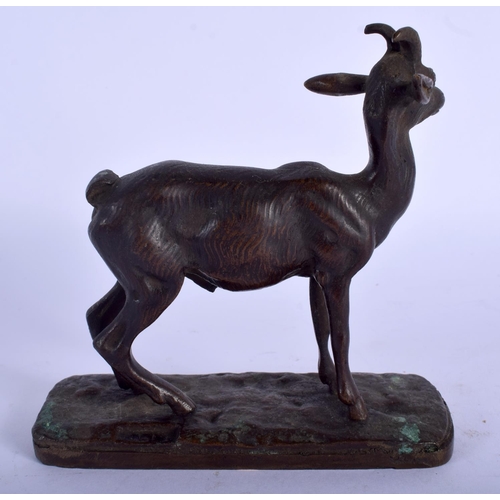 2294 - A 19TH CENTURY FRENCH BRONZE FIGURE OF A DEER modelled upon a rectangular base. 11 cm x 11 cm.