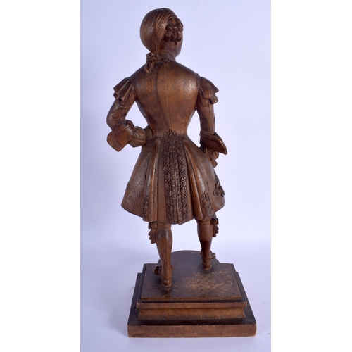 2300 - A LOVELY 19TH CENTURY FRENCH CARVED WOOD FIGURE OF A COMPOSER modelled in robes upon a shaped base. ... 