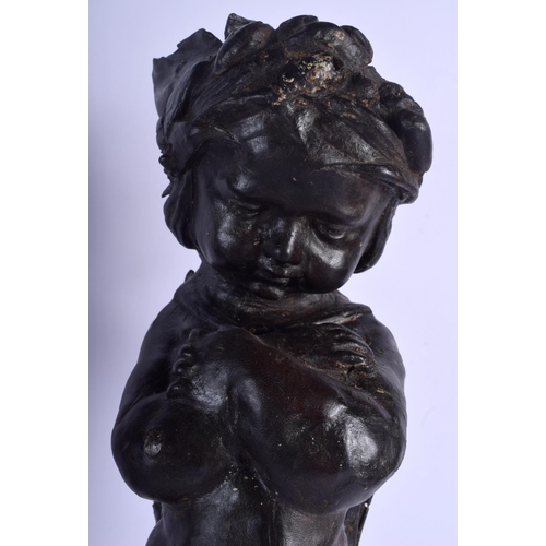 2306 - A RARE PAIR OF 18TH CENTURY EUROPEAN LEATHER FIGURES OF PUTTI modelled upon wood plinths. 50 cm high... 