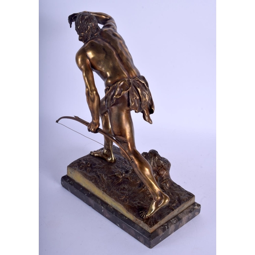 2308 - Joseph Drischler (1838-1917) Bronze, Scouting Indian, marble plinth. 19 cm x 17 cm.