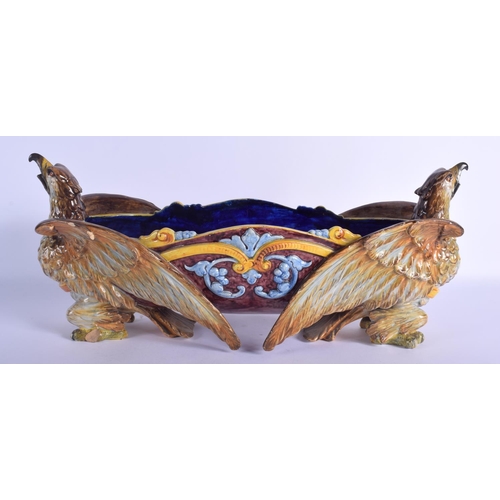 2312 - A LARGE 19TH CENTURY ITALIAN GINORI MAJOLICA POTTERY PLANTER formed with opposing birds. 47 cm x 25 ... 