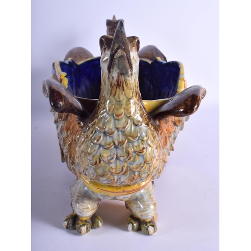 2312 - A LARGE 19TH CENTURY ITALIAN GINORI MAJOLICA POTTERY PLANTER formed with opposing birds. 47 cm x 25 ... 