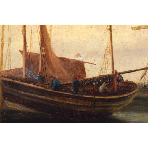 2329 - European School (19th Century) Oil on canvas, Boats on the coast. Image 44 cm x 30 cm.