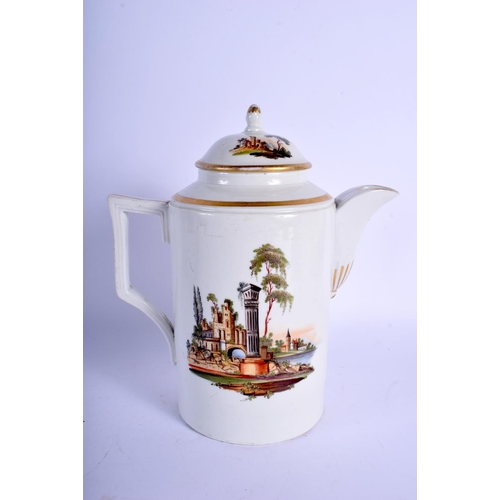 234 - 18th c. Continental fine  coffee pot and cover painted with landscapes, gilt flower mark to base. 23... 