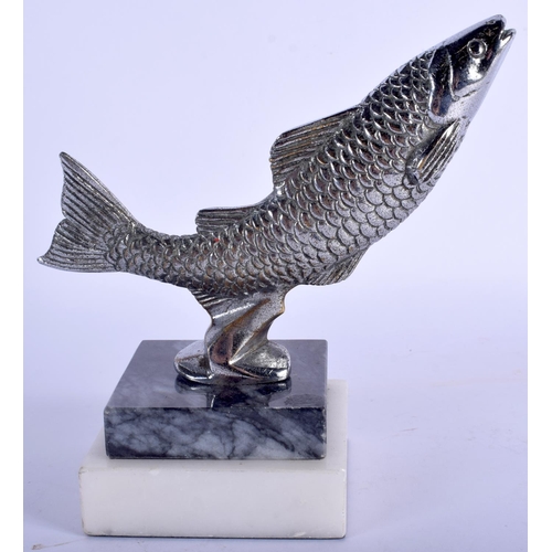 2347 - A VINTAGE FRENCH DESMO CHROME CAR MASCOT in the form of a leaping fish. 14 cm x 14 cm.