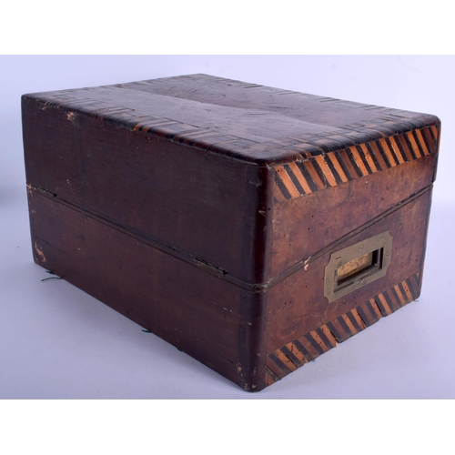 2351 - A VERY LARGE 19TH CENTURY BURR WALNUT TRAVELLING WRITING BOX possibly Campaign related, decorated wi... 