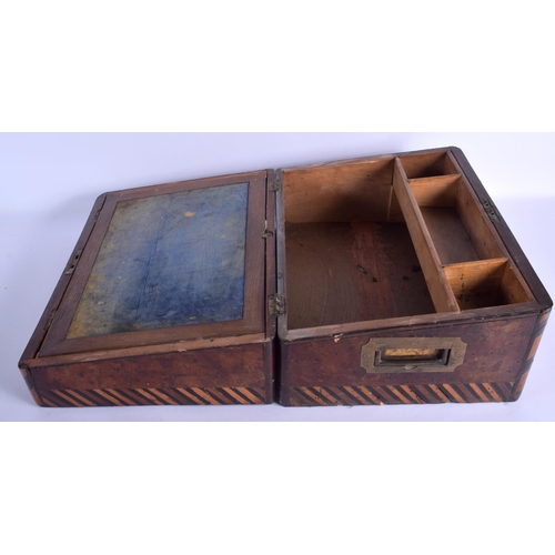 2351 - A VERY LARGE 19TH CENTURY BURR WALNUT TRAVELLING WRITING BOX possibly Campaign related, decorated wi... 