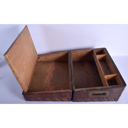 2351 - A VERY LARGE 19TH CENTURY BURR WALNUT TRAVELLING WRITING BOX possibly Campaign related, decorated wi... 