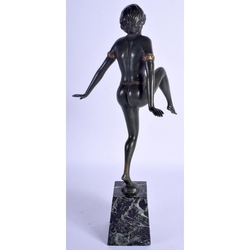 2354 - A LOVELY ART DECO PATINATED BRONZE FIGURE OF A NUDE LADY modelled wearing a gilt necklace. 35 cm hig... 