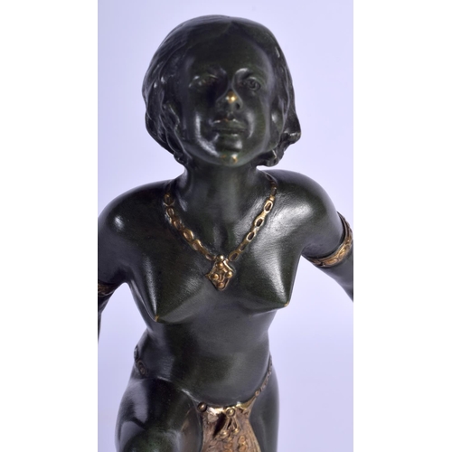 2354 - A LOVELY ART DECO PATINATED BRONZE FIGURE OF A NUDE LADY modelled wearing a gilt necklace. 35 cm hig... 