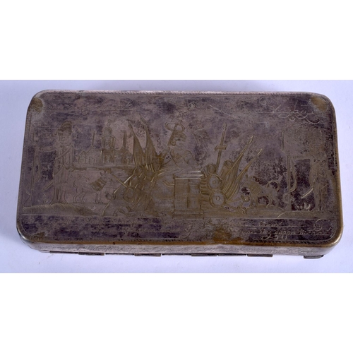 2356 - A LARGE 18TH CENTURY DUTCH RECTANGULAR BRASS BOX decorated with figures and landscapes. 16 cm x 8 cm... 