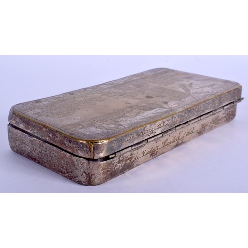 2356 - A LARGE 18TH CENTURY DUTCH RECTANGULAR BRASS BOX decorated with figures and landscapes. 16 cm x 8 cm... 