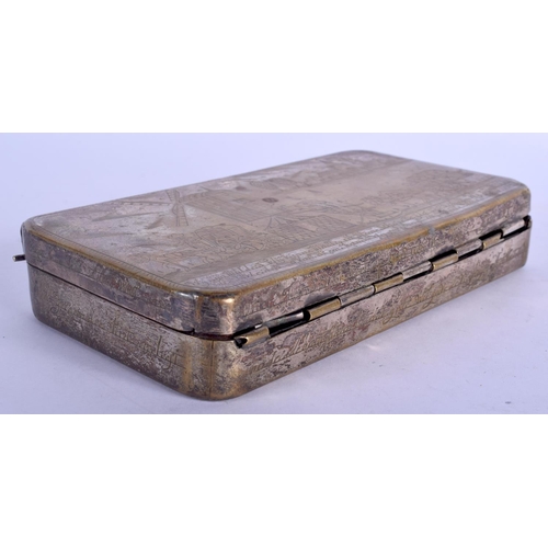 2356 - A LARGE 18TH CENTURY DUTCH RECTANGULAR BRASS BOX decorated with figures and landscapes. 16 cm x 8 cm... 