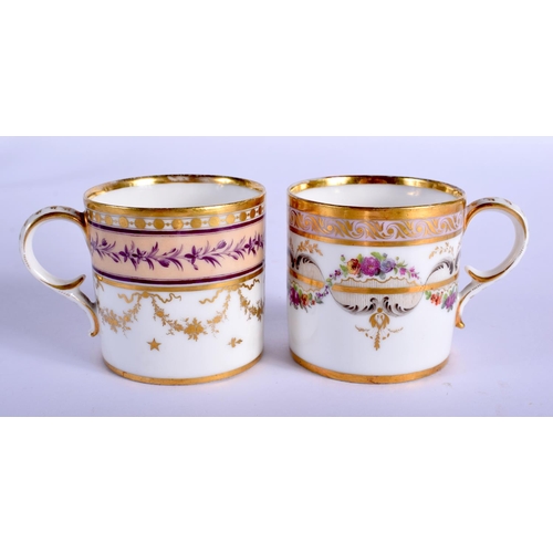 236 - Duc d'Angouleme coffee can and saucer painted with a purple chain of flowers on a salmon coloured gr... 