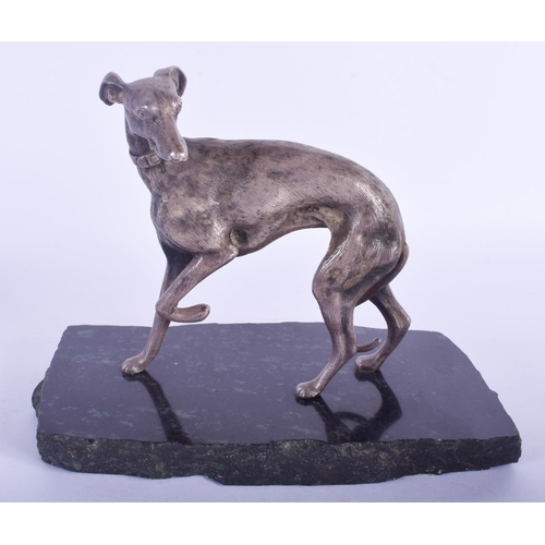 2370 - A 19TH CENTURY FRENCH SILVERED BRONZE FIGURE OF A WHIPPET After Pierre Jules Mene, modelled upon a s... 