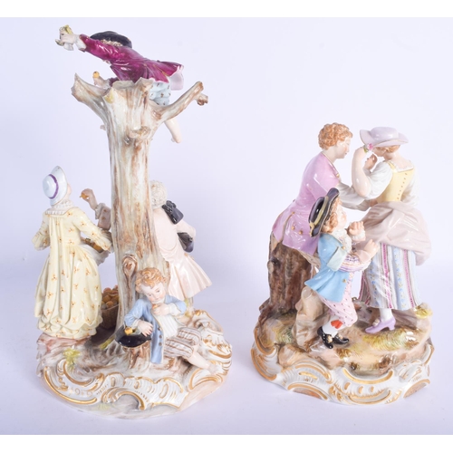 2371 - A LARGE 19TH CENTURY MEISSEN PORCELAIN FIGURE OF FRUIT PICKERS together with another Meissen figure.... 