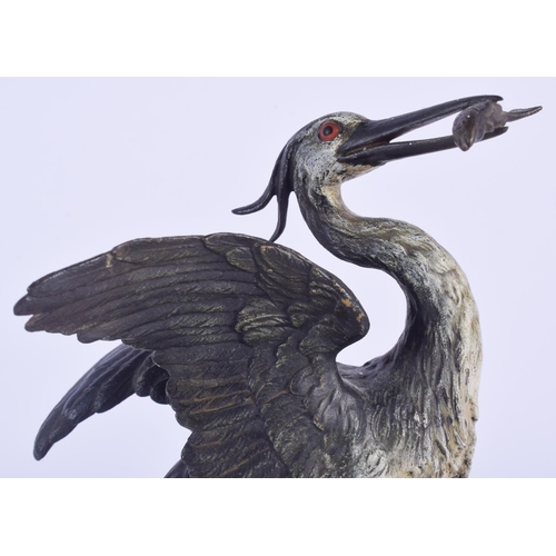 2380 - A 19TH CENTURY AUSTRIAN COLD PAINTED BRONZE ASHTRAY modelled as a stork upon an onyx plinth. 22 cm x... 