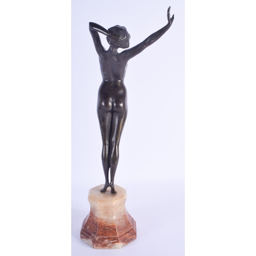 2382 - A LARGE ART DECO BRONZE FIGURE OF A STANDING LADY modelled upon an octagonal base. Bronze 37 cm high... 