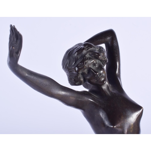 2382 - A LARGE ART DECO BRONZE FIGURE OF A STANDING LADY modelled upon an octagonal base. Bronze 37 cm high... 